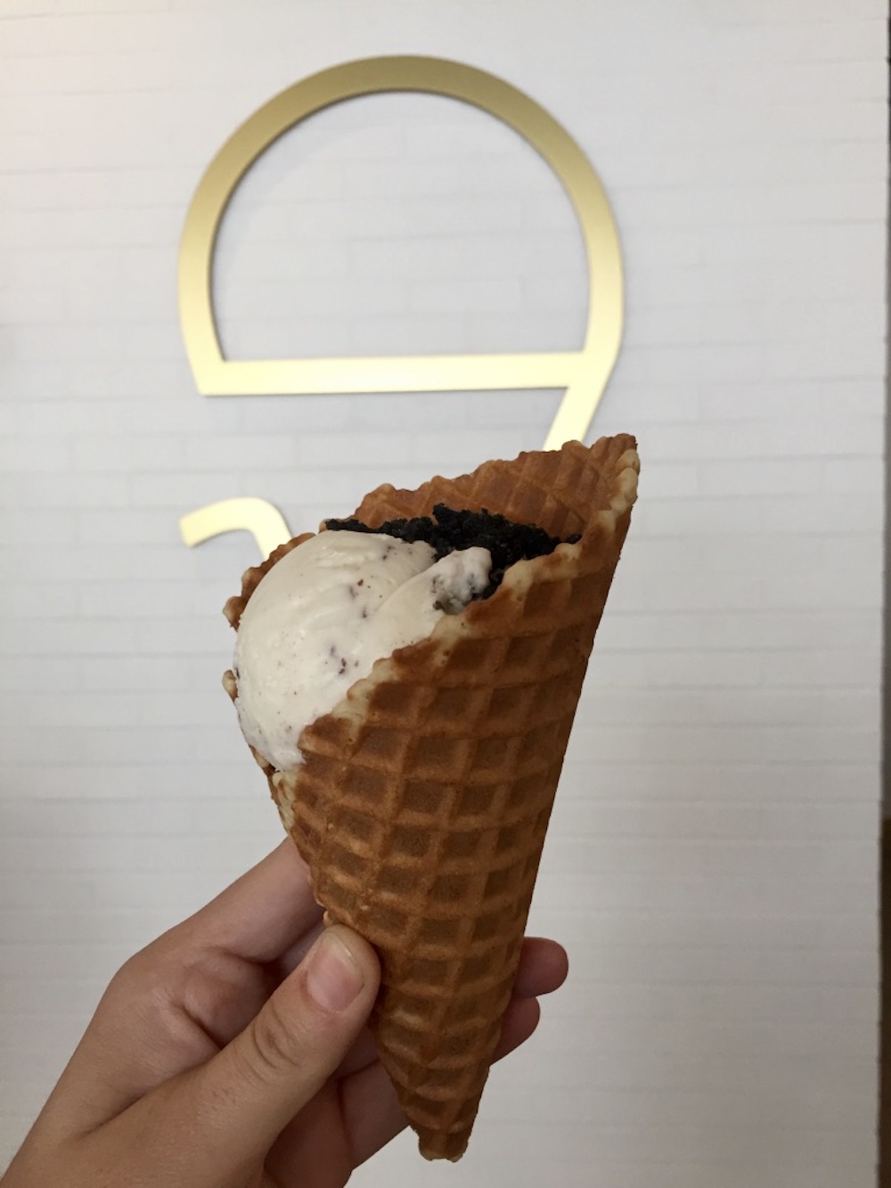 Ice cream cone with edible charcoal at Parlour Ice Cream in Sioux Falls, South Dakota