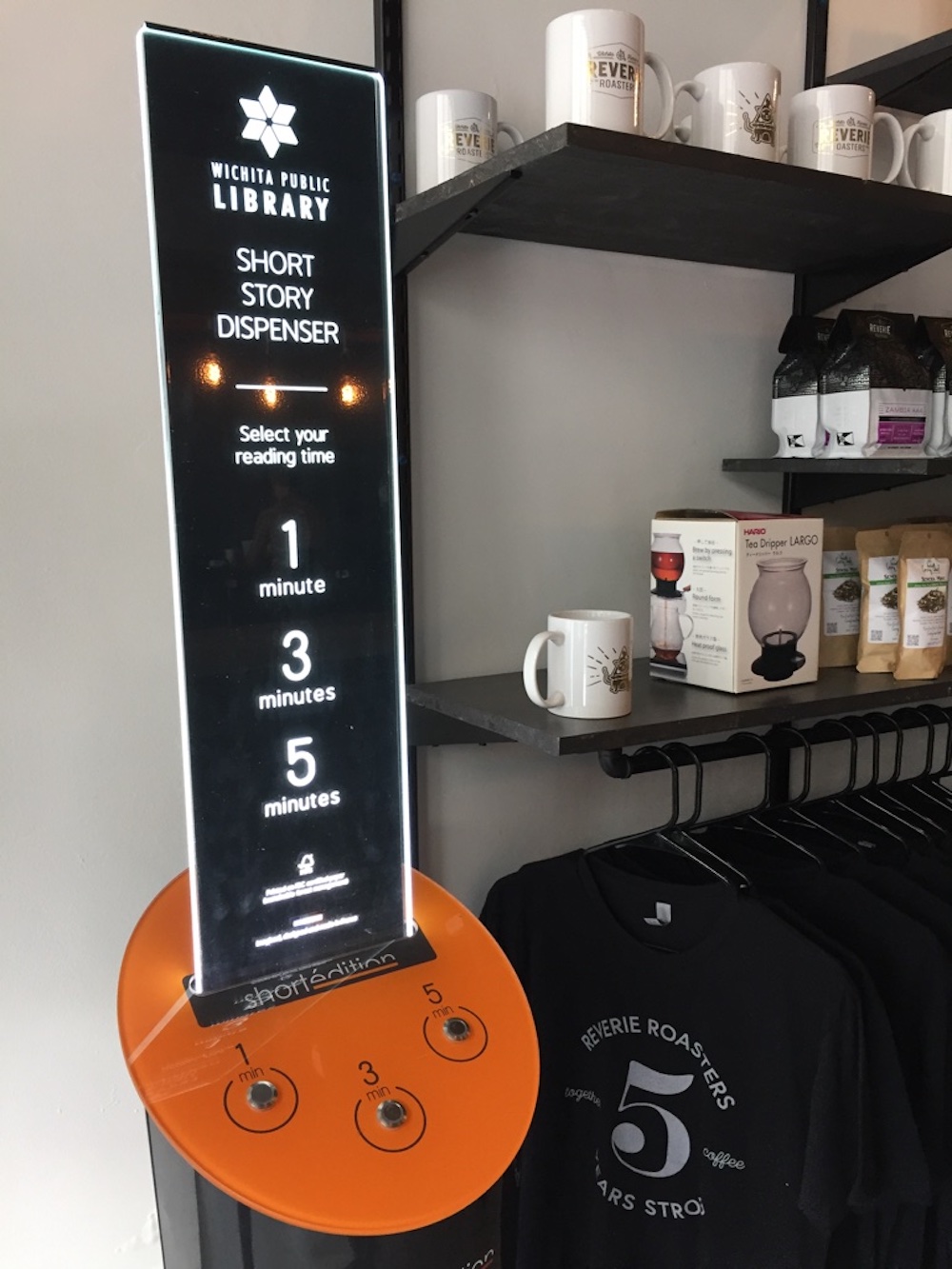 Short story machine from the Wichita Public Library at Reverie Roasters in Wichita, Kansas
