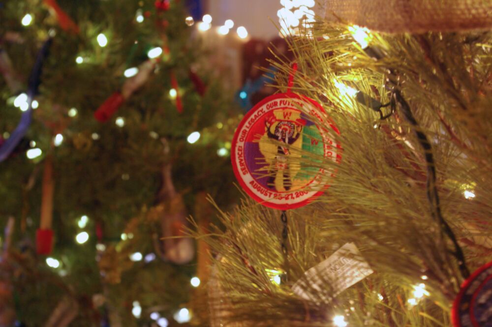 Ornament on tree in Tannenbaum Forest at the Amana Colonies in Amana, Iowa
