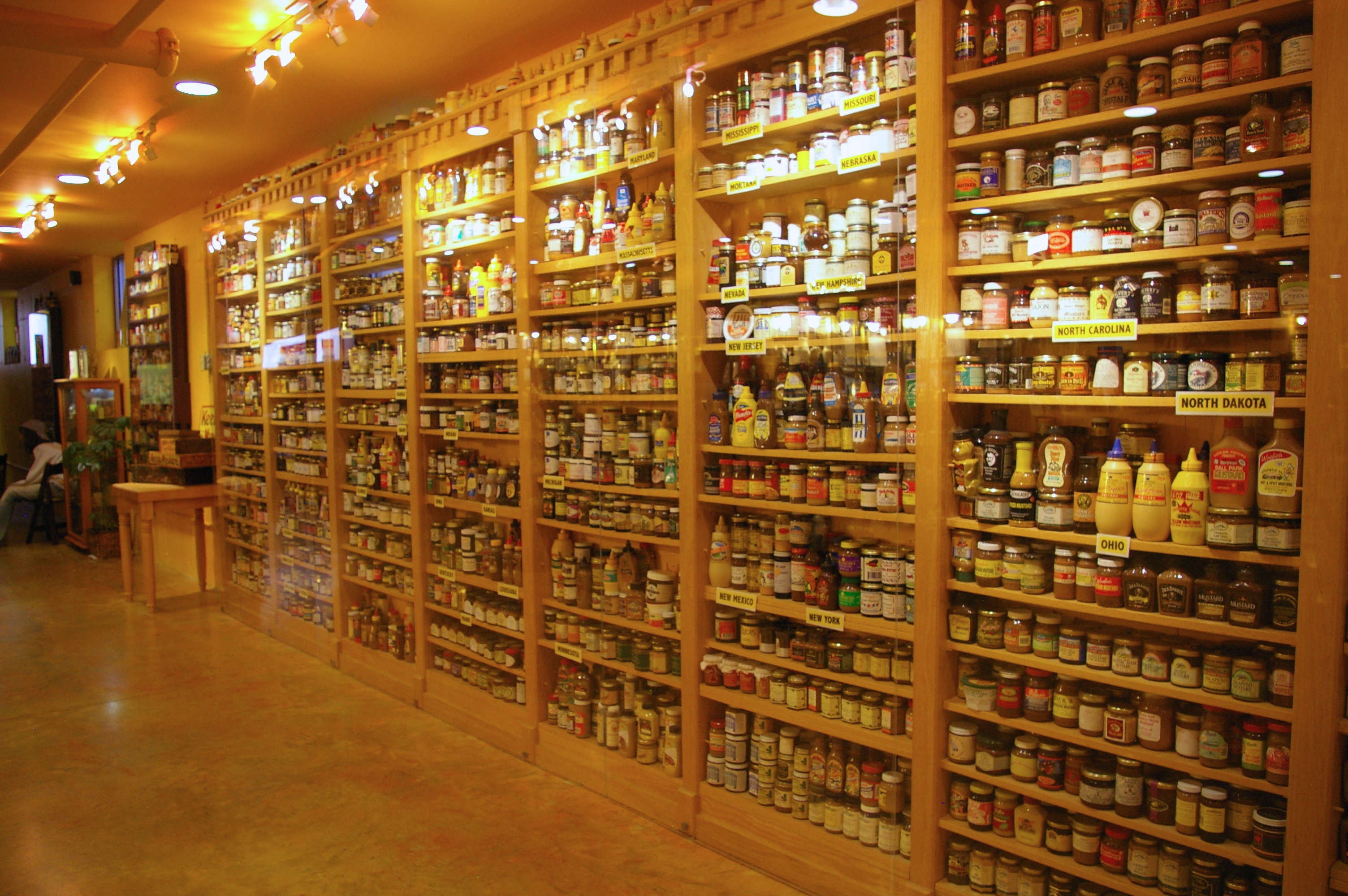Display of hundreds of different mustards at the National Mustard Museum near Madison, Wisconsin