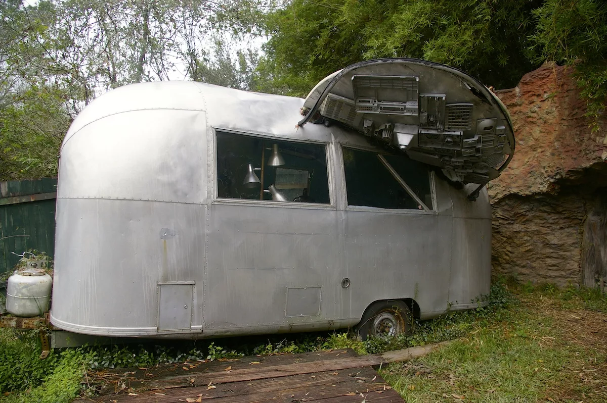 Modified retro camper at the Abita Mystery House in Abita Springs, Louisiana