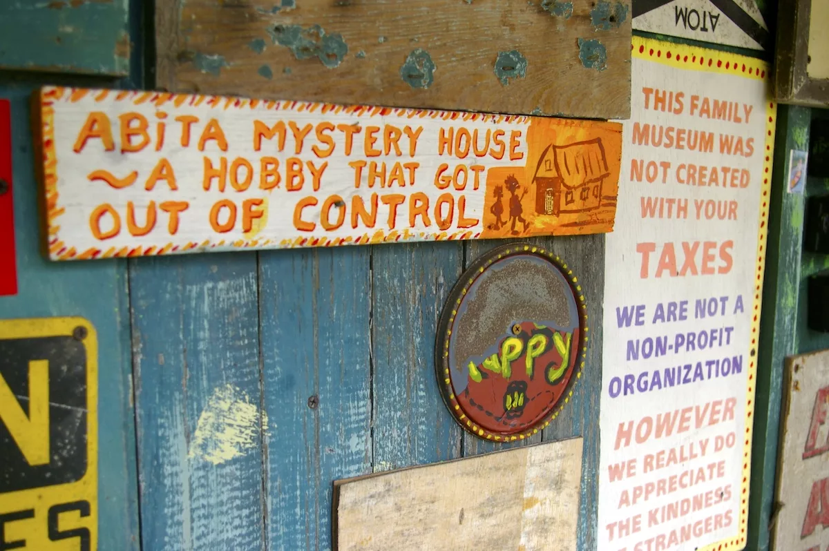 Hand painted signs at the Abita Mystery House in Abita Springs, Louisiana