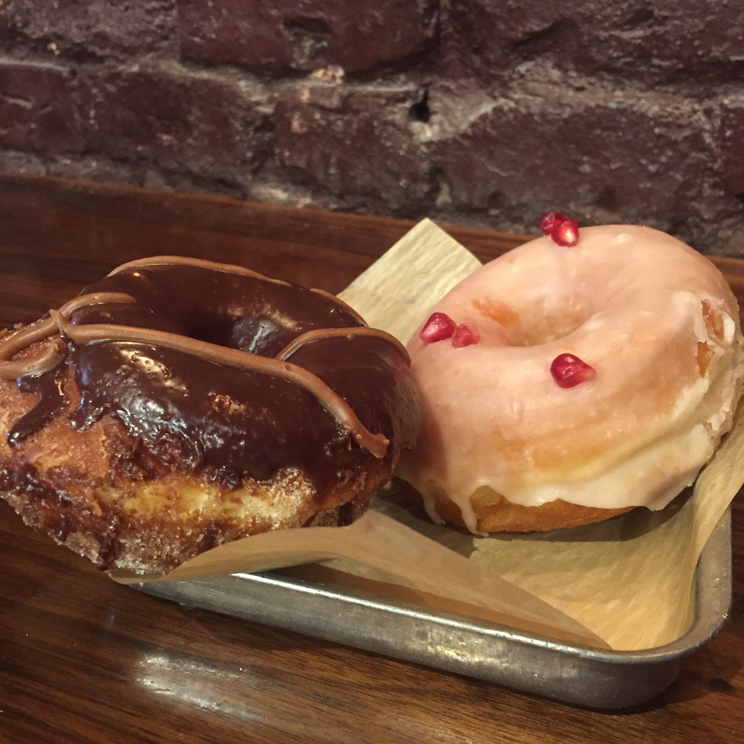 Mexican chocolate and pomegranate donuts from District Donuts in New Orleans, Louisiana