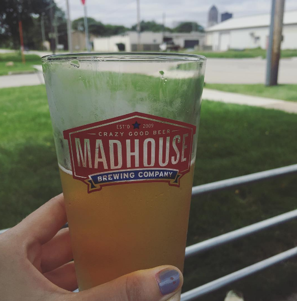 Pint of beer on the patio at Madhouse Brewing Company in Des Moines, Iowa
