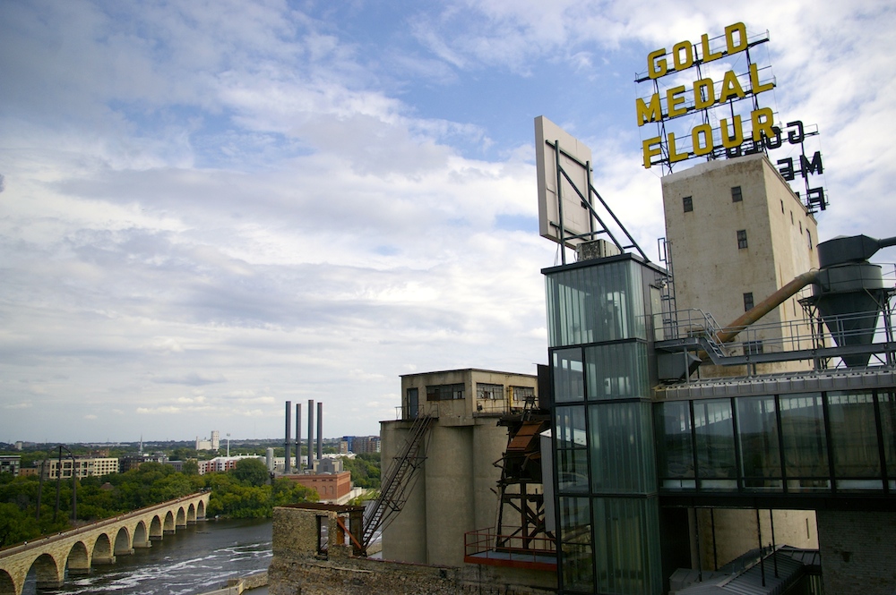 Gold Medal Flour sign on top of the Mill City Museum in Minneapolis, Minnesota