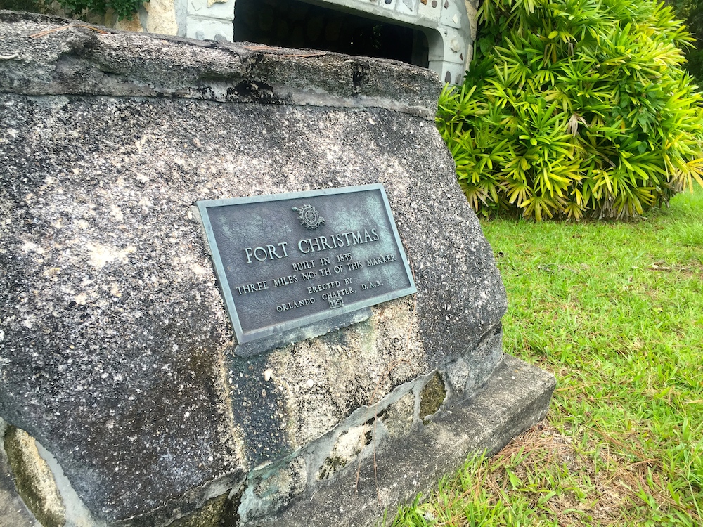 Historic marker with plaque at Fort Christmas in Christmas, Florida