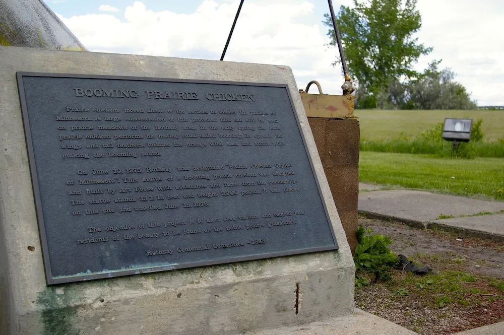 Plaque near World's Largest Booming Prairie Chicken in Rothsay, Minnesota