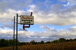 Directional sign for the Buckhorn Supper Club in Milton, Wisconsin