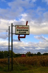 Directional sign for the Buckhorn Supper Club in Milton, Wisconsin
