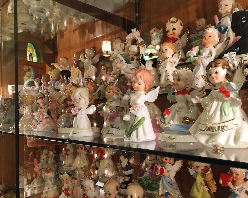 Ceramic figurines of birthday month themed angels at the Angel Museum in Beloit, Wisconsin