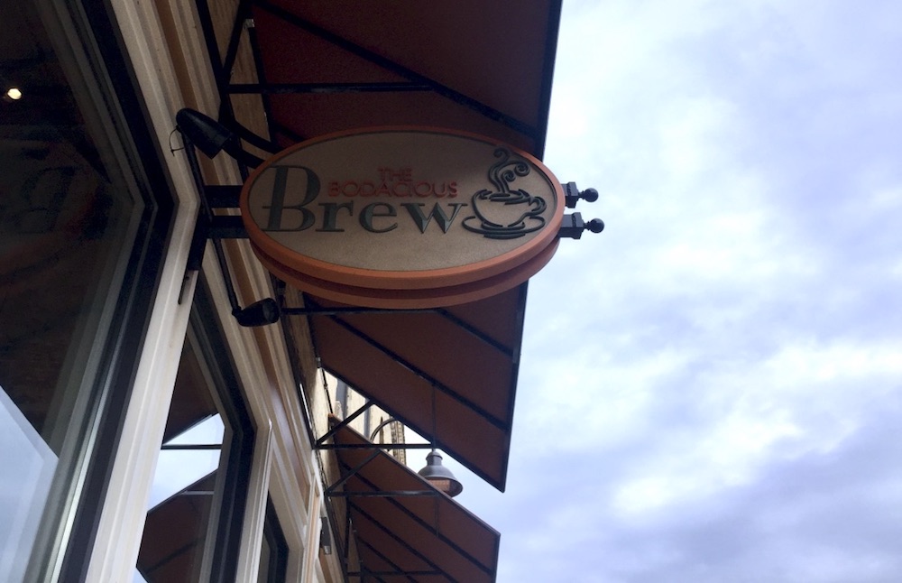 Storefront sign for The Bodacious Brew in Janesville, Wisconsin