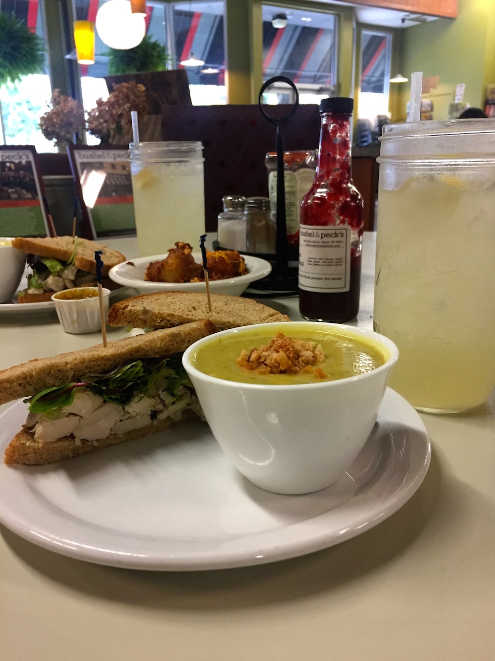 Chicken salad sandwich and soup at Bushel & Peck's in Beloit, Wisconsin