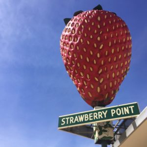 World's Largest Strawberry on top of a building in Strawberry Point, Iowa