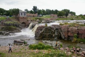 Overlook of waterfall at Falls Park in Sioux Falls, South Dakota
