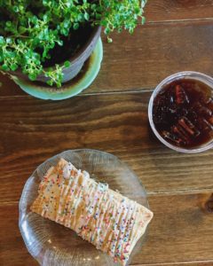 Homemade poptart and iced coffee from above at Josiah's Coffee House in Sioux Falls, South Dakota