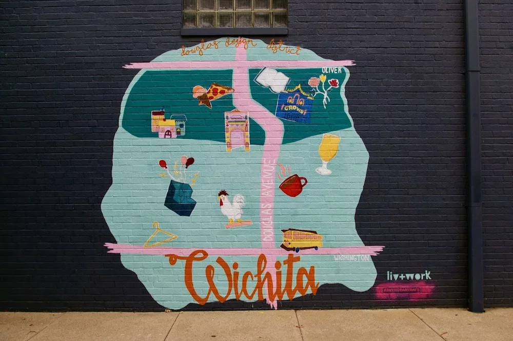 Map of downtown Wichita as a mural in the Douglas Design District in downtown Wichita, Kansas