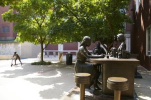 Bronze statue of people at a lunch counter in downtown Wichita, Kansas