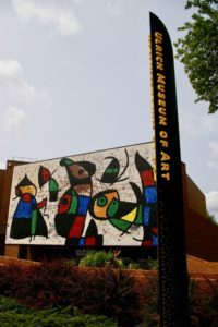 Exterior of the Ulrich Museum of Art with a large mosaic mural on the Wichita State campus in Wichita, Kansas