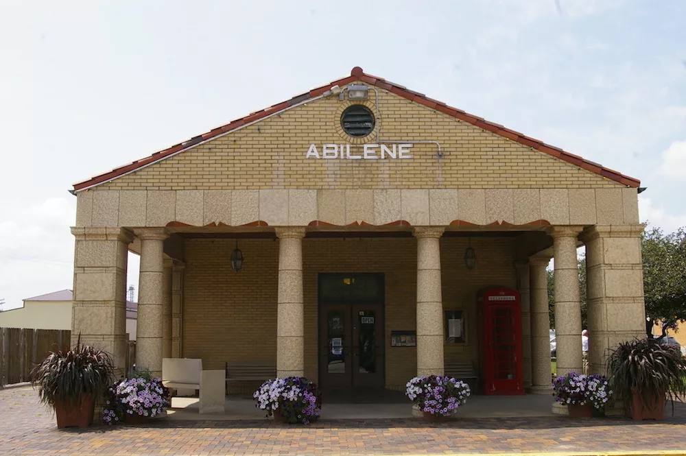 Exterior of the historic train station in Abilene, Kansas