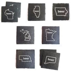Slate coasters featuring shapes of Midwest shapes from CheersInk
