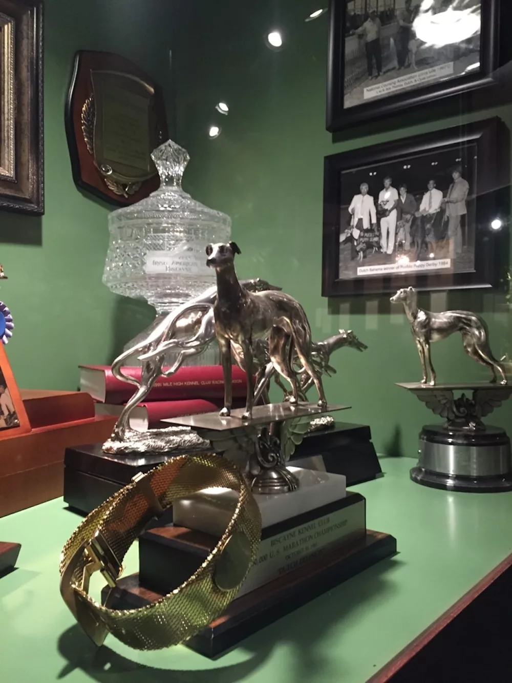 Trophy display case at the Greyhound Hall of Fame in Abilene, Kansas