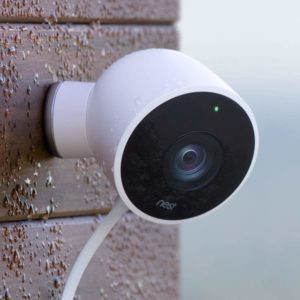 Outdoor Nest security camera affixed to a wall