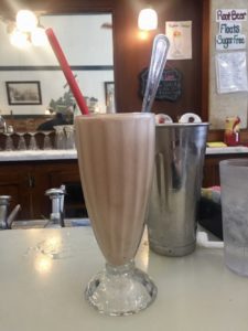 Coffee chocolate malt in a tall shake glass at the Old Mill Tasty Shop in Wichita, Kansas