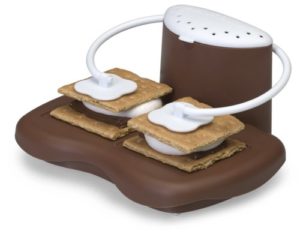 Progressive Microwave S'mores maker with graham crackers, chocolate, and marshmallows on it