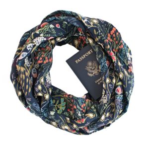 Floral print scarf with secret zipper pocket