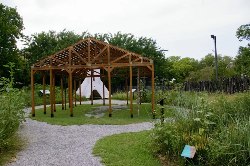 Outdoor pavilion including a prairie garden and teepee at the Mid-American All-Indian Center in Wichita, Kansas