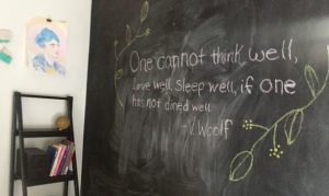 Virginia Wolf quote on a chalkboard wall at Thistle's Summit in Mount Vernon, Iowa