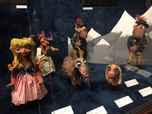 Six marionette puppets made by Bil Baird used in the 1964 film "The Sound of Music" on display at the Charles H. MacNider Art Center in Mason City, Iowa