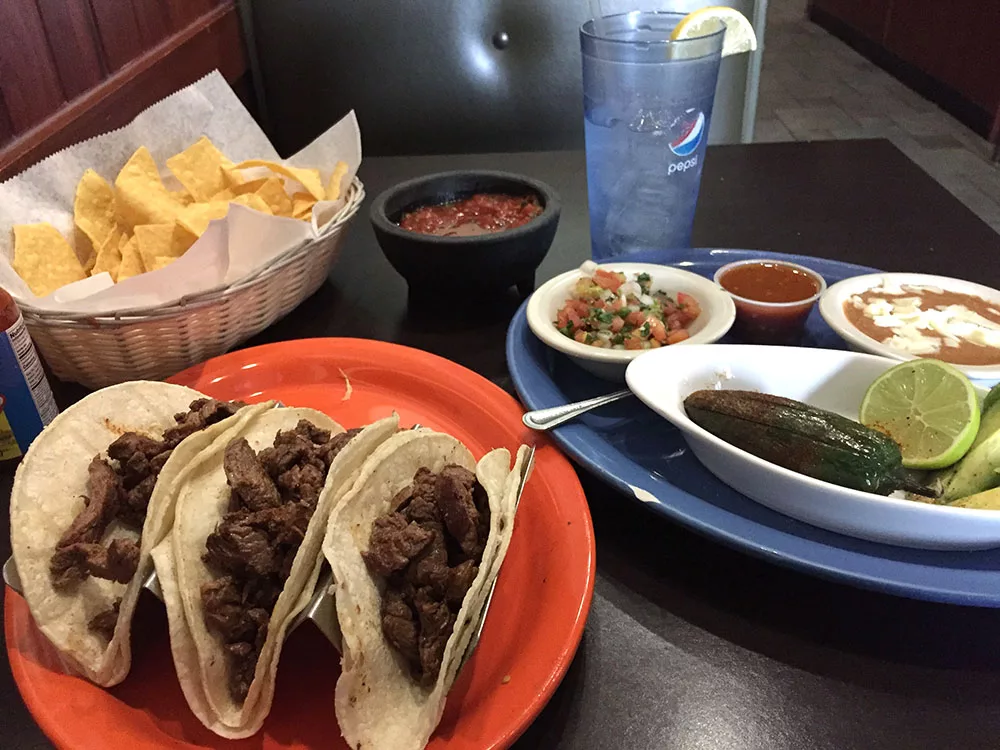 Tacos and salsa at Las Palmas Mexican Restaurant in Mason City, Iowa