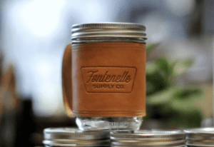 Leather mug holder from Fontenelle Supply Co.