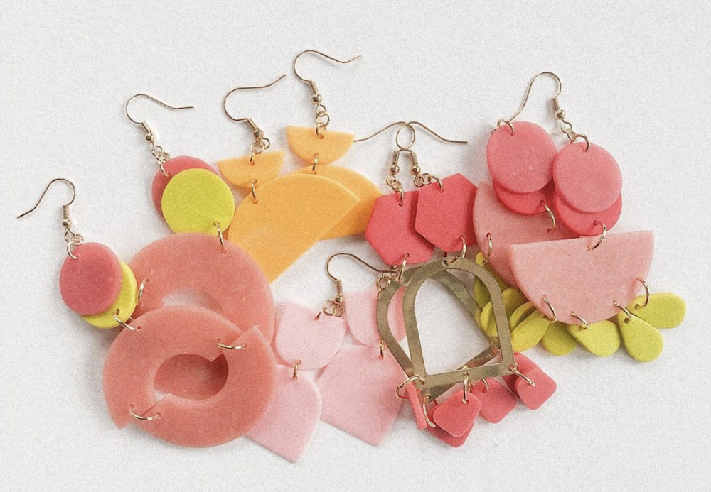 Orange, yellow and pink earrings made by Genuine Plus Co.