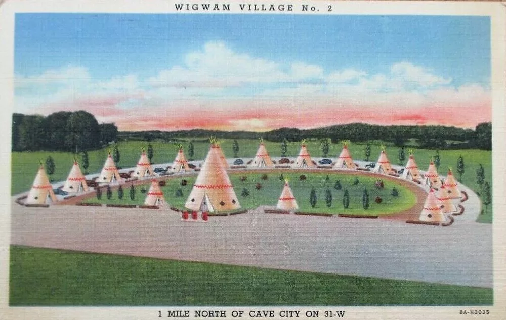 Vintage postcard of the Wigwam Village Inn #2 in Cave City, Kentucky