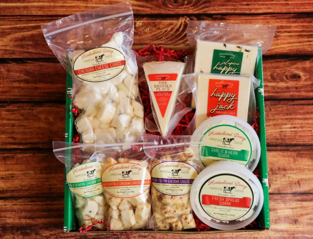 Box filled with cheeses from Hinterland Dairy Creamery
