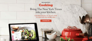 New York Times Cooking subscription landing page