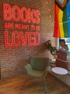 Books are Meant to Be Loved neon sign at Dogeared Books in Ames, Iowa