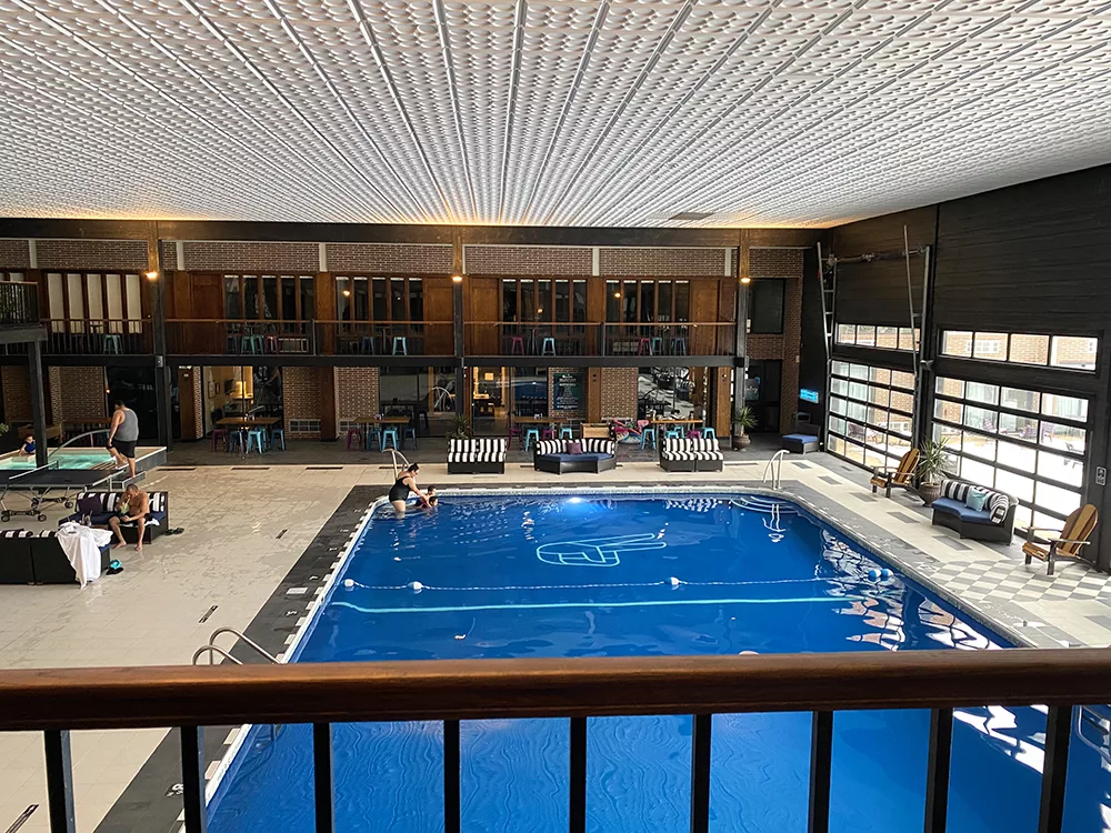 Pool area at The Highlander Hotel in Iowa City, Iowa