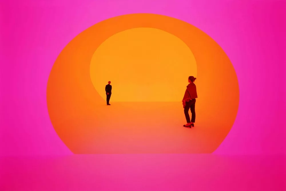 Pink and orange light installation titled Akhob by James Turrell at a Louis Vuitton store in Las Vegas, Nevada