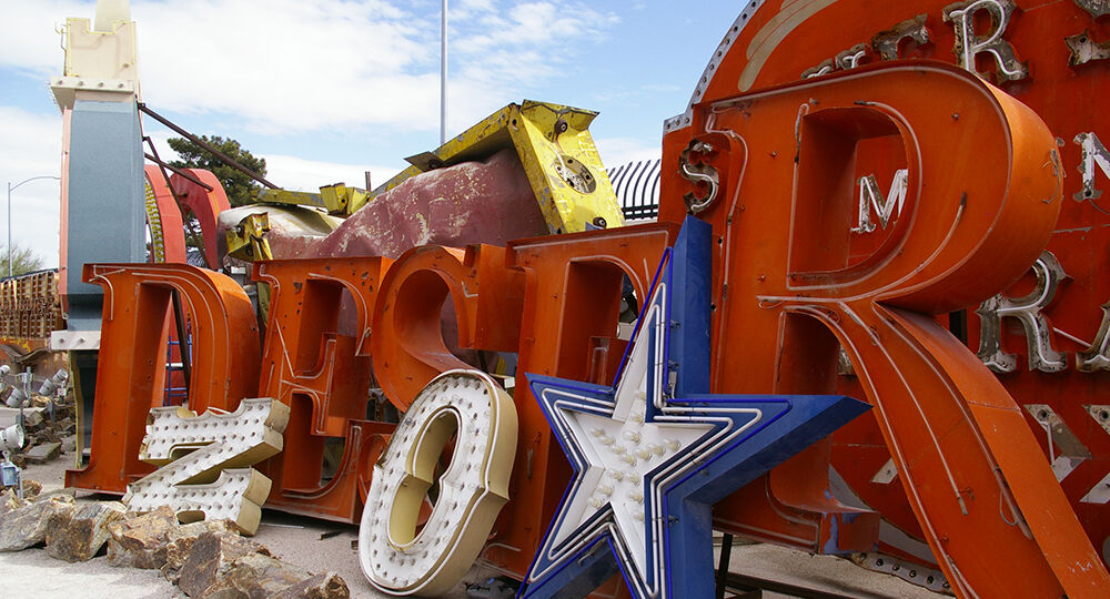 Collection of vintage neon signs at the Neon Museum in Las Vegas, Nevada