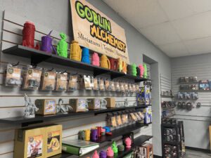 Display of games and figurines inside Gators Games & Hobby in Leavenworth, Kansas
