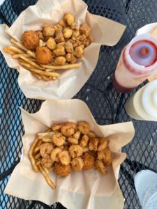 Fried catfish, fried shrimp, hush puppies and French fries at The Fish Market in Liberty, Missouri