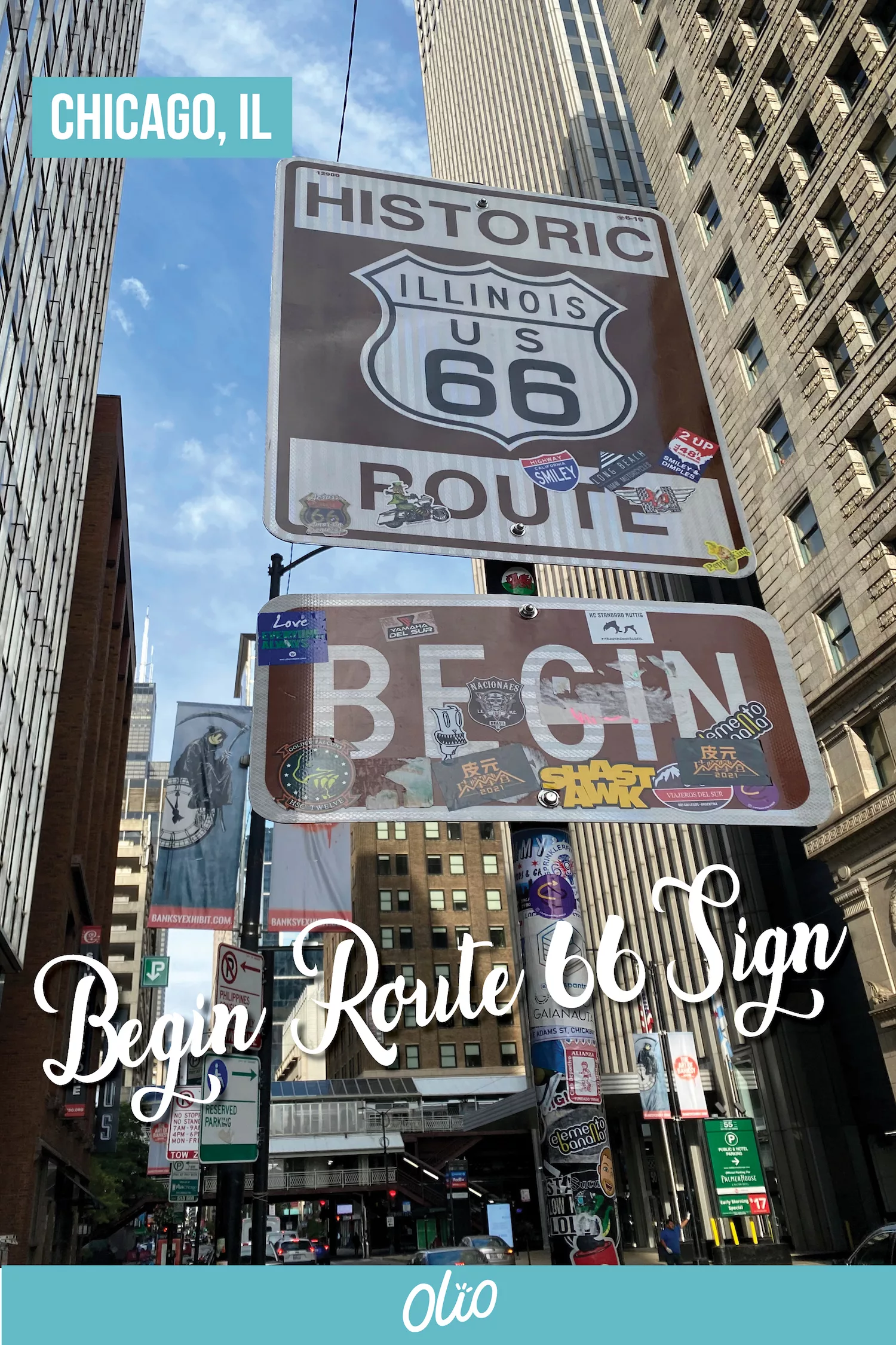 Start your epic adventure on Route 66 at the historic trail Begin Route 66 sign in downtown Chicago, Illinois! While the location of the starting point of the Mother Road has moved a number of times throughout its history, today it can be found at E. Adams Street and Michigan Avenue. #Illinois #Route66 #Chicago