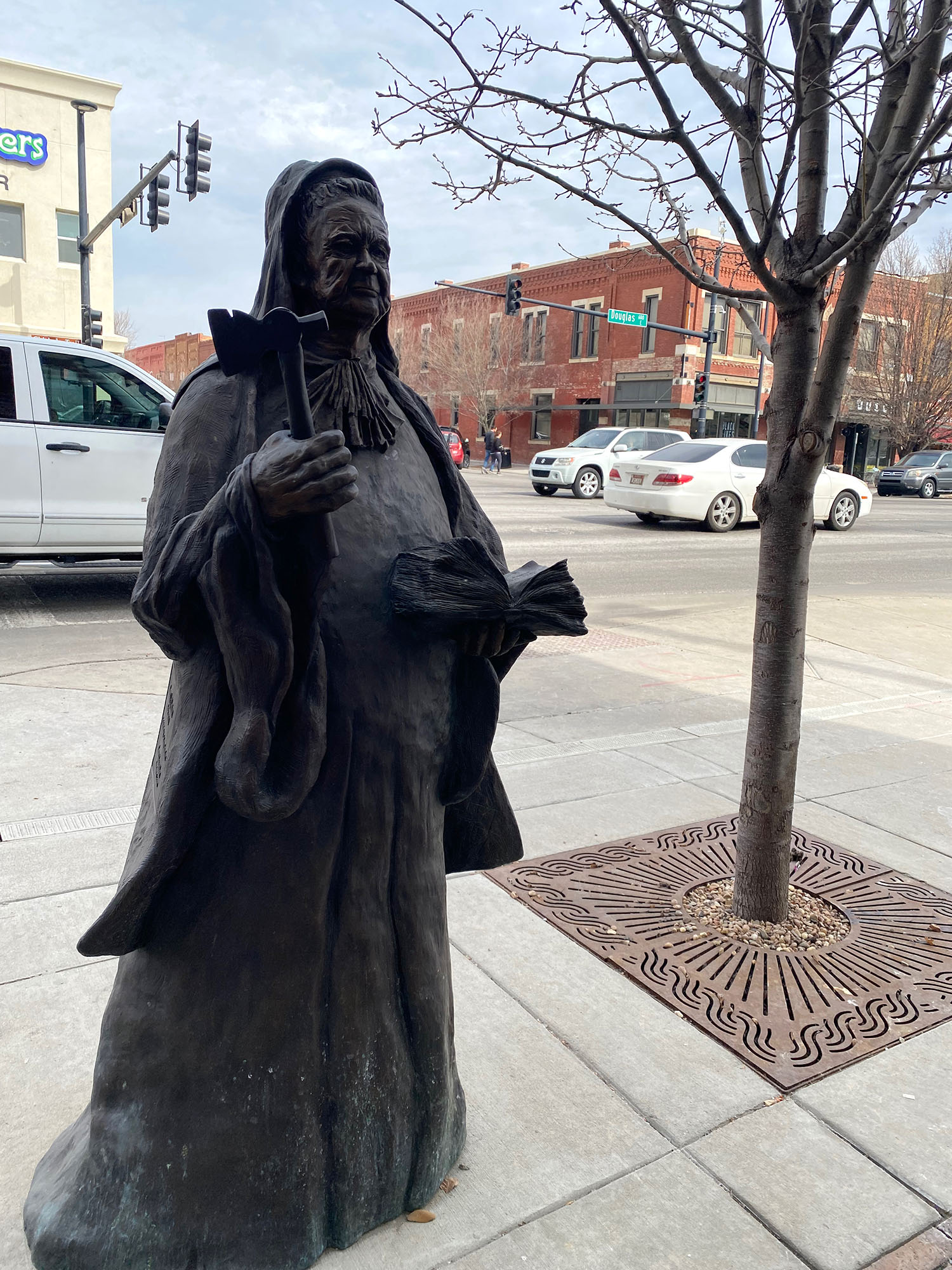 Bronze statue of Carry A. Nation in downtown Wichita, Kansas
