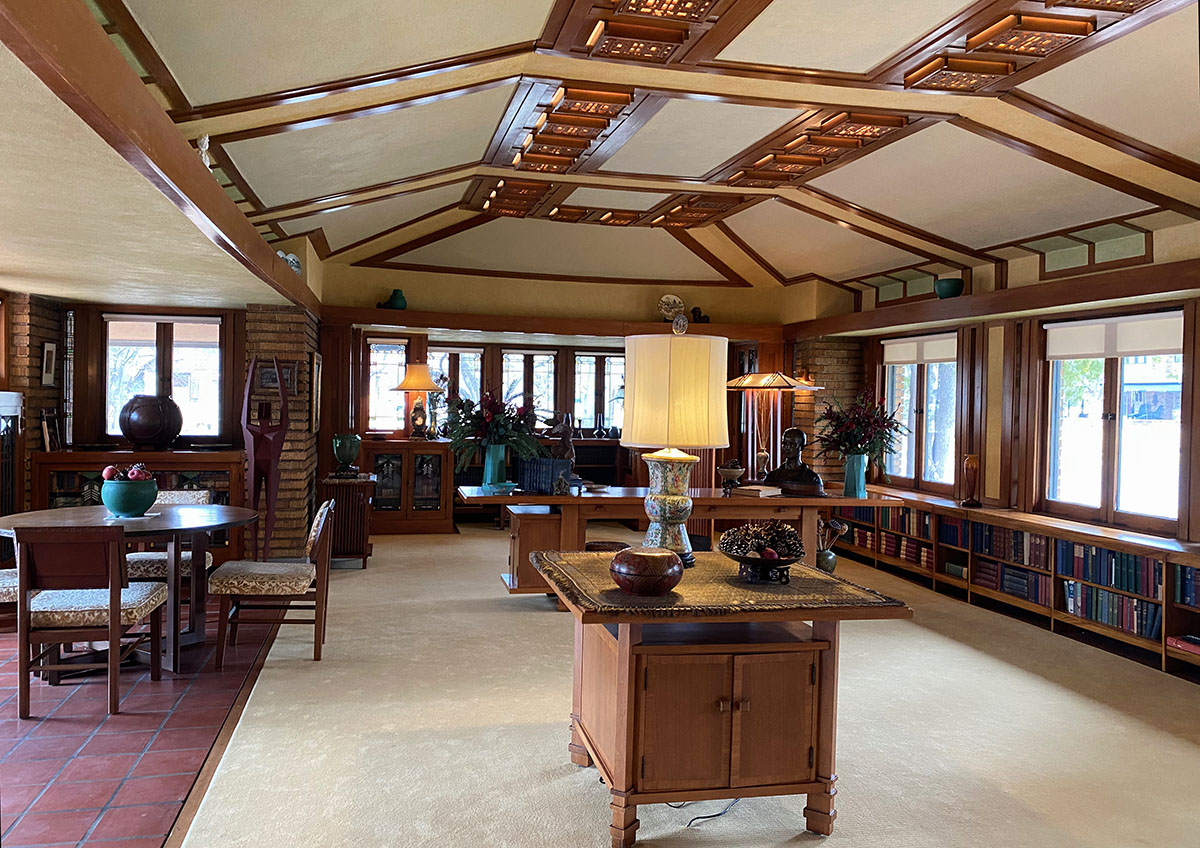 Living space and study of Frank Lloyd Wright's Allen House in Wichita, Kansas