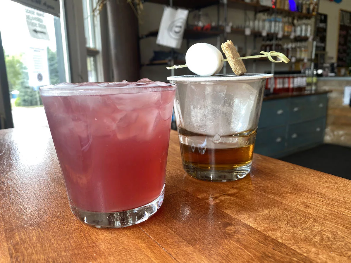 Blackberry lemonade and S'mores Old Fashioned at Iowa Distilling Company in Cumming, Iowa
