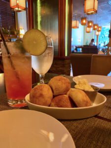 Cocktails and potato rolls at Markley & Blythe, the restaurant in the Historic Park Inn Hotel in Mason City, Iowa