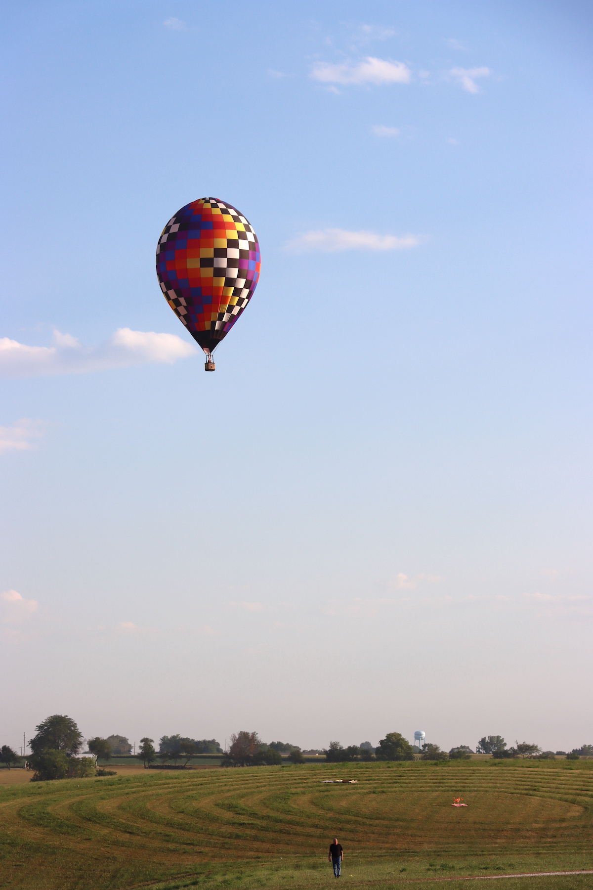 Hot air balloon in the sky over Indianola, Iowa during the National Balloon Classic